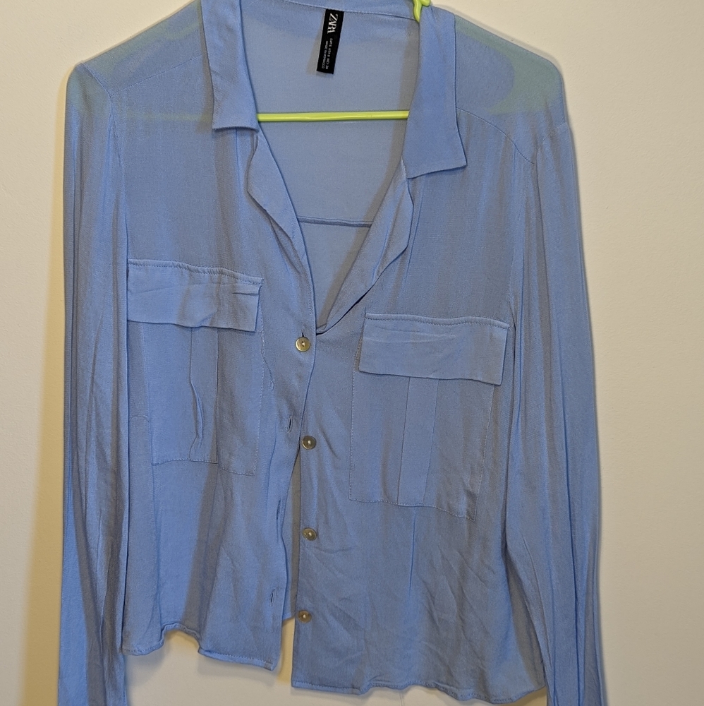 Zara Pale Blue Button Up